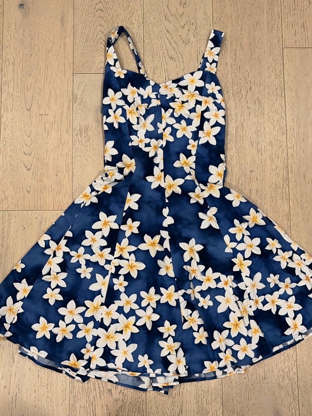 Navy Hawaiian Sundress with White & Yellow Flowers
